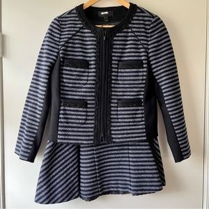 J. Crew Navy and Gray Wool Striped Tweed Skirt and Cropped Jacket Set - Size 6